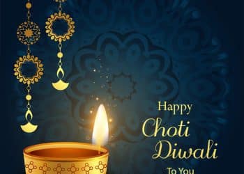 happy diwali poster with decorative lantern and diya on mandala stlye background